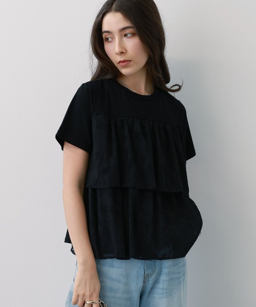 saloon（サルーン）の「SALOON(サルーン)/【AMBELLITE】ティアードレースカットソー　半袖（Tシャツ/カットソー・レディース・ブラック/ホワイト・FREE）」の11枚目の写真