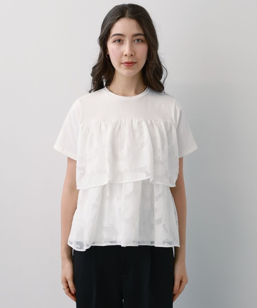 saloon（サルーン）の「SALOON(サルーン)/【AMBELLITE】ティアードレースカットソー　半袖（Tシャツ/カットソー・レディース・ブラック/ホワイト・FREE）」の18枚目の写真