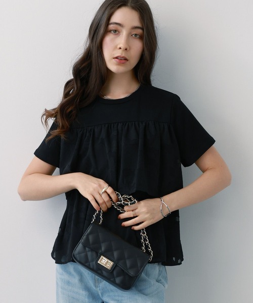 saloon（サルーン）の「SALOON(サルーン)/【AMBELLITE】ティアードレースカットソー　半袖（Tシャツ/カットソー・レディース・ブラック/ホワイト・FREE）」の16枚目の写真