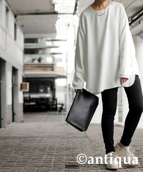 antiqua(アンティカ)の「帯電防止プルオーバー(Tシャツ/カットソー・レディース・オフホワイト/ブラック・ONESIZE)」の4枚目の写真