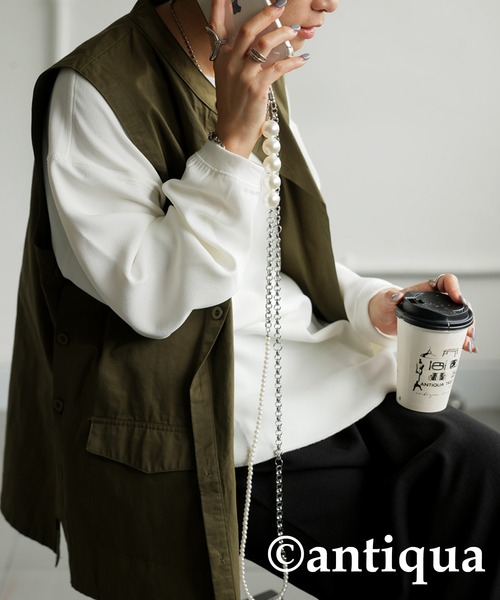 antiqua(アンティカ)の「帯電防止プルオーバー(Tシャツ/カットソー・レディース・オフホワイト/ブラック・ONESIZE)」の10枚目の写真