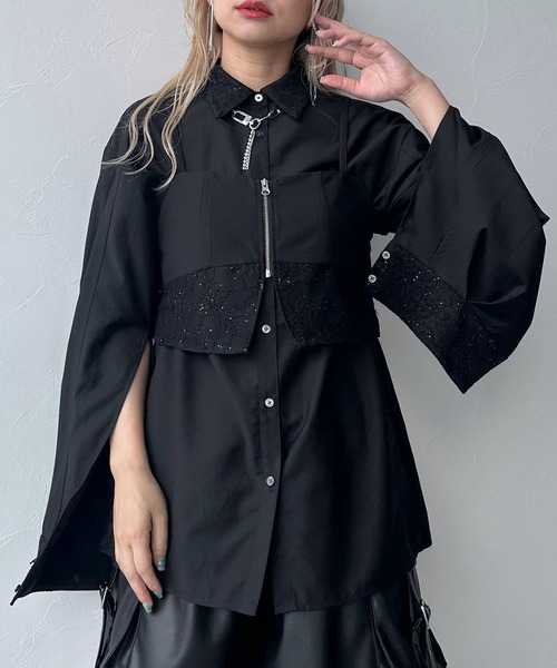 HARE（ハレ）の「2Pビスチェ＊シャツ(HARE)（シャツ/ブラウス・レディース・ブラック/ホワイト・FREE）」の8枚目の写真