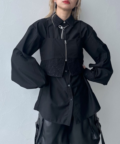 HARE（ハレ）の「2Pビスチェ＊シャツ(HARE)（シャツ/ブラウス・レディース・ブラック/ホワイト・FREE）」の7枚目の写真