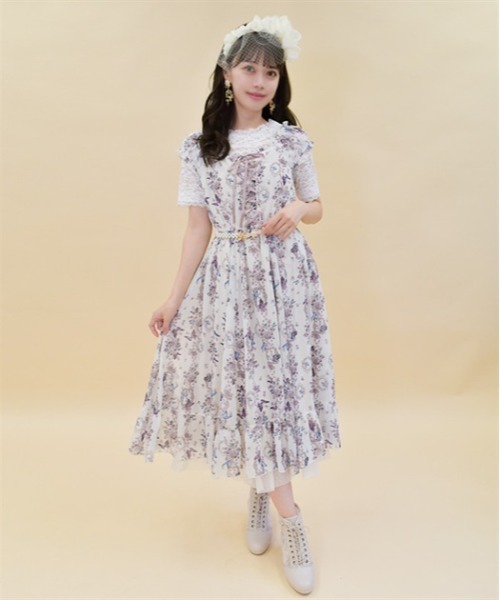 axes femme（アクシーズファム）の「パピヨンローズ柄編上ワンピース（ワンピース・レディース・キナリ/ネイビー/ブラウン/ピンク・FREE）」の2枚目の写真