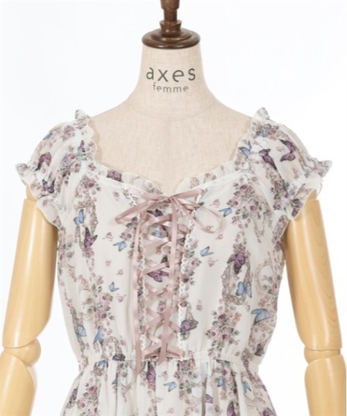 axes femme（アクシーズファム）の「パピヨンローズ柄編上ワンピース（ワンピース・レディース・キナリ/ネイビー/ブラウン/ピンク・FREE）」の11枚目の写真