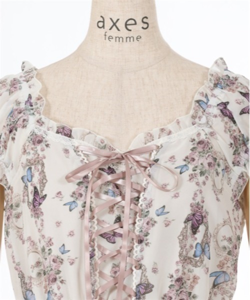 axes femme（アクシーズファム）の「パピヨンローズ柄編上ワンピース（ワンピース・レディース・キナリ/ネイビー/ブラウン/ピンク・FREE）」の13枚目の写真