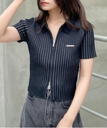 フロントジップメタルプレートニットカーディガン