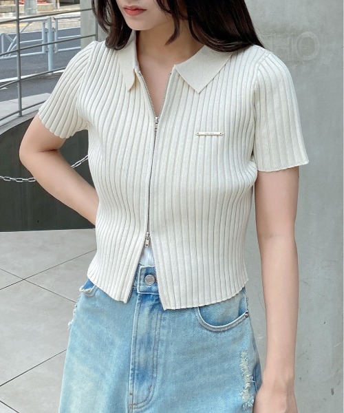 INGNI（イング）の「フロントジップメタルプレートニットカーディガン（カーディガン/ボレロ・レディース・ブラック/オフホワイト/グレー・M）」の20枚目の写真