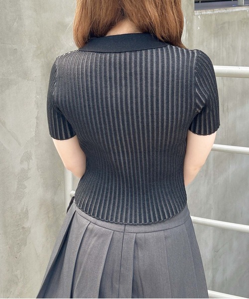 INGNI（イング）の「フロントジップメタルプレートニットカーディガン（カーディガン/ボレロ・レディース・ブラック/オフホワイト/グレー・M）」の7枚目の写真