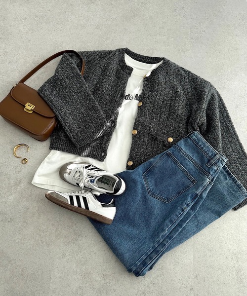 セール】金ボタンツイードショートジャケットカーディガン