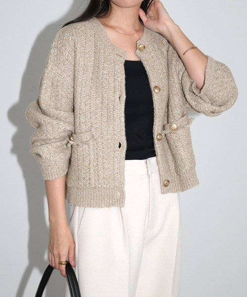 セール】金ボタンツイードショートジャケットカーディガン
