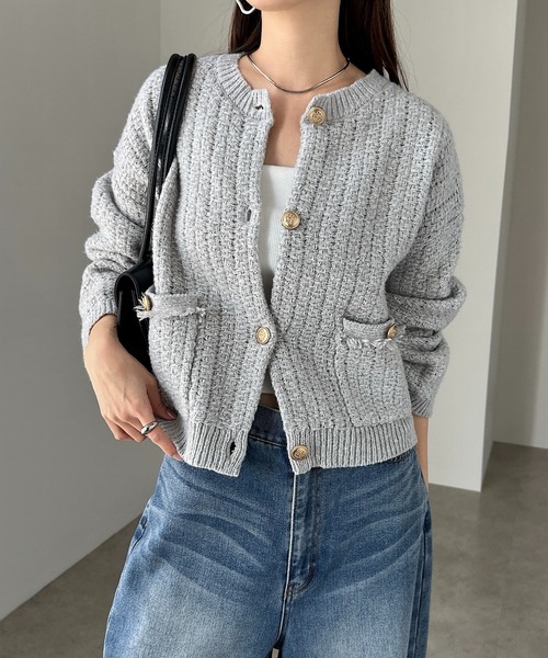 セール】金ボタンツイードショートジャケットカーディガン