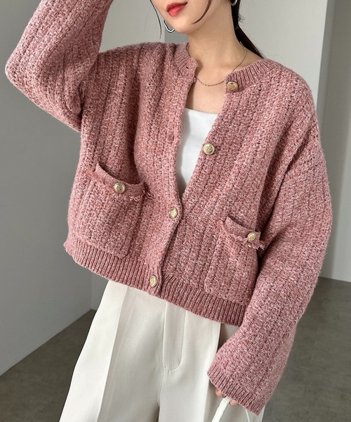 セール】金ボタンツイードショートジャケットカーディガン