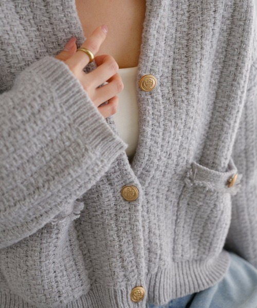 セール】金ボタンツイードショートジャケットカーディガン