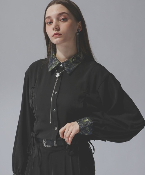 HARE ハレ キリカエベルト シャツ  サイズ:F  ブラック/グレー  レディース  バイカラー 店舗限定 即完品 HARE（ハレ）の「キリカエジャガードレースアップシャツ(HARE