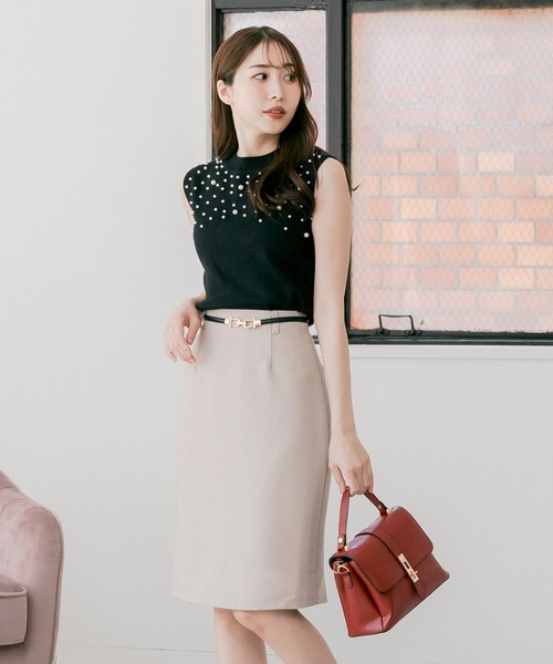 Julia Boutique（ジュリアブティック）の「パールデコ ノースリーブニットトップス（ニット/セーター・レディース・ブラック/グレー/オフホワイト/ピンク・ONE）」の16枚目の写真