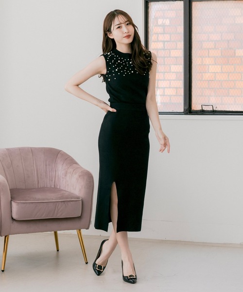 Julia Boutique（ジュリアブティック）の「パールデコ ノースリーブニットトップス（ニット/セーター・レディース・ブラック/グレー/オフホワイト/ピンク・ONE）」の21枚目の写真