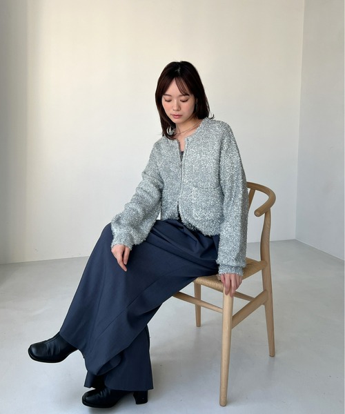 Olu.（オルドット）の「ラメヤーンジップカーディガン[セットアップ可能]（カーディガン/ボレロ・レディース・シルバー/アイボリー/ブラック・FREE）」の14枚目の写真