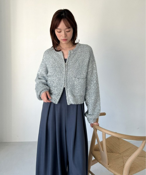 Olu.（オルドット）の「ラメヤーンジップカーディガン[セットアップ可能]（カーディガン/ボレロ・レディース・シルバー/アイボリー/ブラック・FREE）」の12枚目の写真