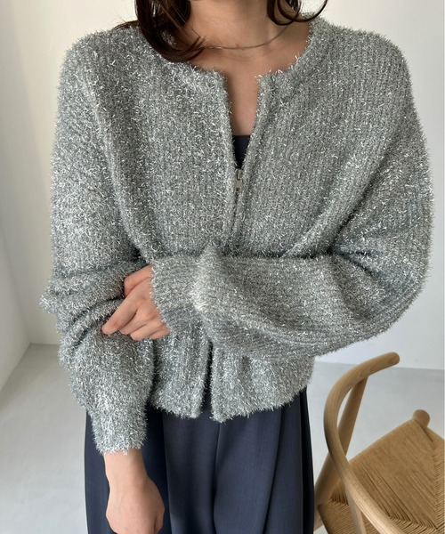 Olu.（オルドット）の「ラメヤーンジップカーディガン[セットアップ可能]（カーディガン/ボレロ・レディース・シルバー/アイボリー/ブラック・FREE）」の10枚目の写真