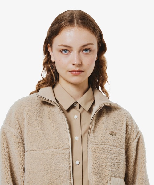 セール】リブニットスタンドカラーソフトボアジャケット / スタンド