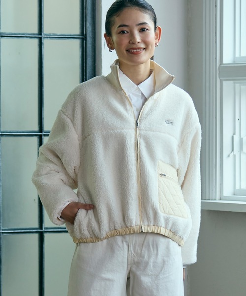 リブニットスタンドカラーソフトボアジャケット / スタンドジップボア