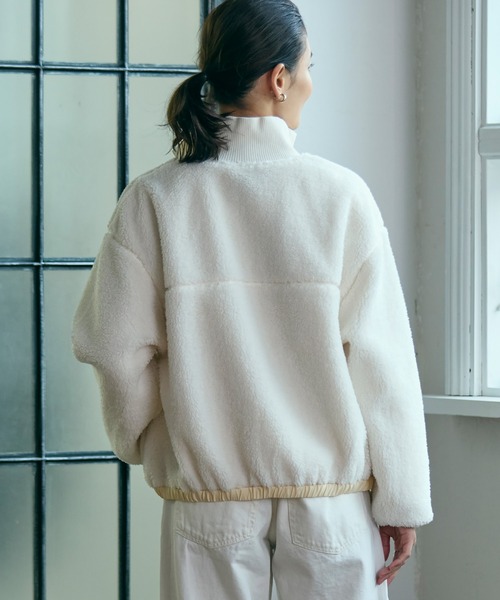 リブニットスタンドカラーソフトボアジャケット / スタンドジップボア