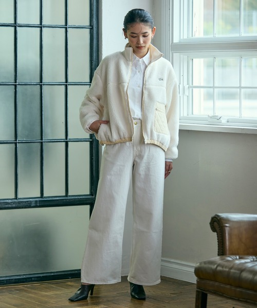 リブニットスタンドカラーソフトボアジャケット / スタンドジップボア