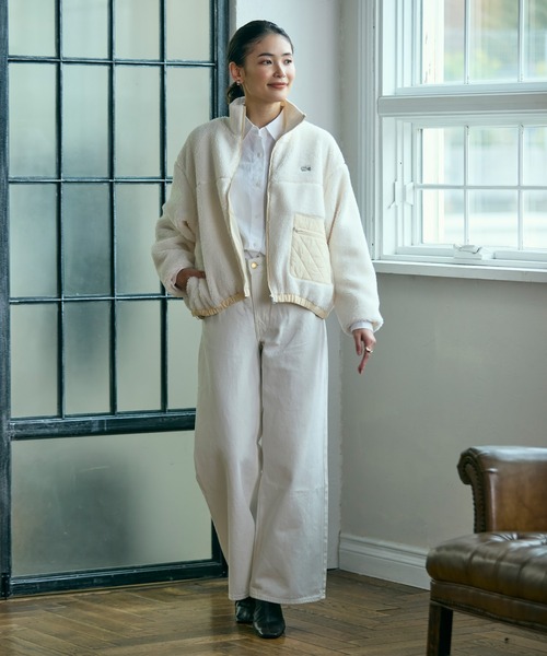 LACOSTE（ラコステ）の「リブニットスタンドカラーソフトボアジャケット / スタンドジップボアブルゾン（ブルゾン・レディース・カーキ/アイボリー/ベージュ・34/38/36/40）」の21枚目の写真