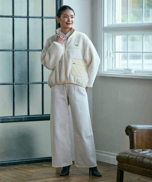 リブニットスタンドカラーソフトボアジャケット / スタンドジップボア