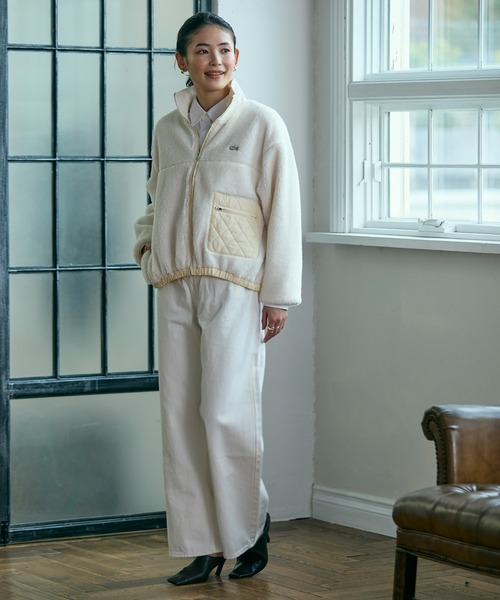 リブニットスタンドカラーソフトボアジャケット / スタンドジップボア