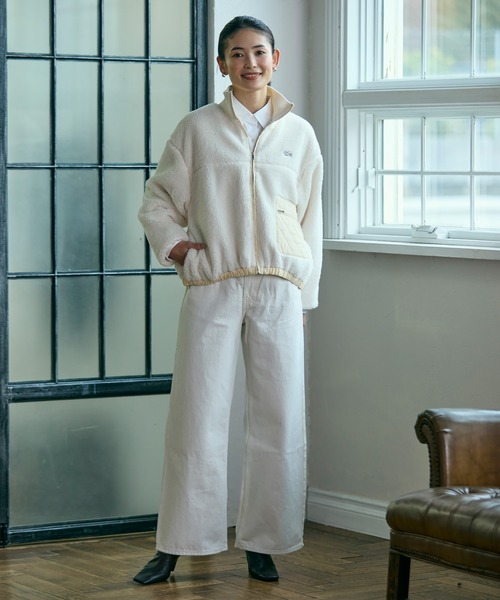 リブニットスタンドカラーソフトボアジャケット / スタンドジップボア