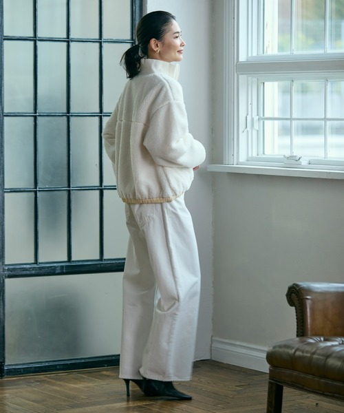 LACOSTE（ラコステ）の「リブニットスタンドカラーソフトボアジャケット / スタンドジップボアブルゾン（ブルゾン・レディース・カーキ/アイボリー/ベージュ・34/38/36/40）」の18枚目の写真