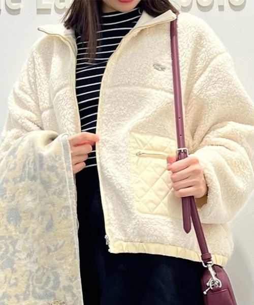 セール】リブニットスタンドカラーソフトボアジャケット / スタンド