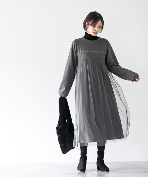 【完売品】bibiy. ロングチュールワンピース　グレー 完売品】bibiy. ロングチュールワンピース グレー 完売品】bibiy