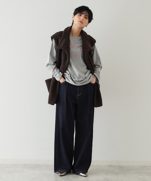 OPAQUE.CLIP（オペークドットクリップ）の「◆《STORY掲載》ロゴプリントロングTシャツ【洗濯機洗い可】（Tシャツ/カットソー・レディース・ホワイト/グレー/ブラック・38/40/42）」の5枚目の写真