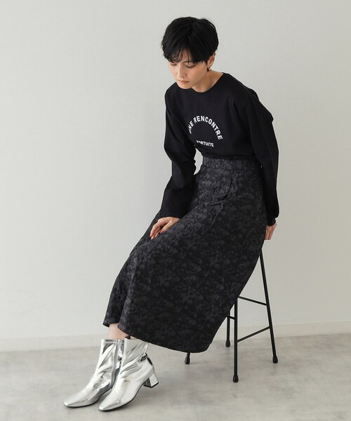 OPAQUE.CLIP（オペークドットクリップ）の「◆《STORY掲載》ロゴプリントロングTシャツ【洗濯機洗い可】（Tシャツ/カットソー・レディース・ホワイト/グレー/ブラック・38/40/42）」の9枚目の写真