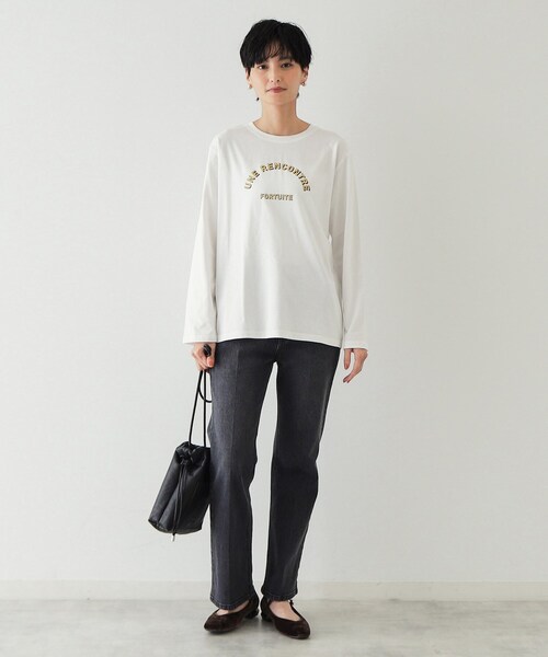 OPAQUE.CLIP（オペークドットクリップ）の「◆《STORY掲載》ロゴプリントロングTシャツ【洗濯機洗い可】（Tシャツ/カットソー・レディース・ホワイト/グレー/ブラック・38/40/42）」の13枚目の写真