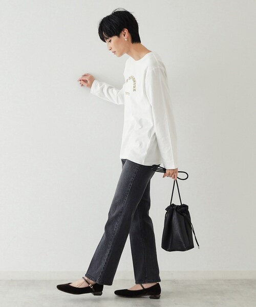 OPAQUE.CLIP（オペークドットクリップ）の「◆《STORY掲載》ロゴプリントロングTシャツ【洗濯機洗い可】（Tシャツ/カットソー・レディース・ホワイト/グレー/ブラック・38/40/42）」の14枚目の写真