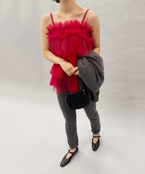 VIVIANO(ヴィヴィアーノ)の「【VIVIANO / ヴィヴィアーノ】Tulle Cami Top(キャミソール・レディース・レッド・SMALL)」の3枚目の写真