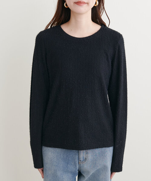 natural couture(ナチュラルクチュール)の「【Web限定】フェザーストライプカットトップス(Tシャツ/カットソー・レディース・ブラック/オフホワイト/モカ・FREE)」の16枚目の写真