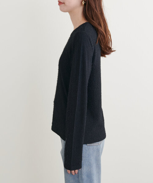 natural couture(ナチュラルクチュール)の「【Web限定】フェザーストライプカットトップス(Tシャツ/カットソー・レディース・ブラック/オフホワイト/モカ・FREE)」の17枚目の写真