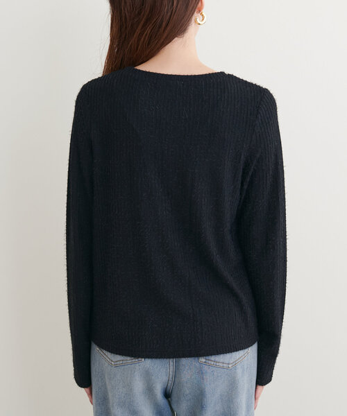 natural couture(ナチュラルクチュール)の「【Web限定】フェザーストライプカットトップス(Tシャツ/カットソー・レディース・ブラック/オフホワイト/モカ・FREE)」の18枚目の写真