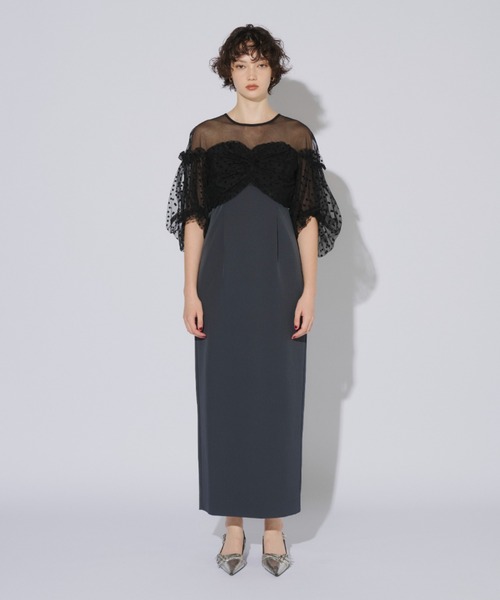 スーツ・フォーマル・ドレス ANDRESD flocky dot one piece M charcoal セール】フロッキードットワンピース / flocky dot one piece（ドレス