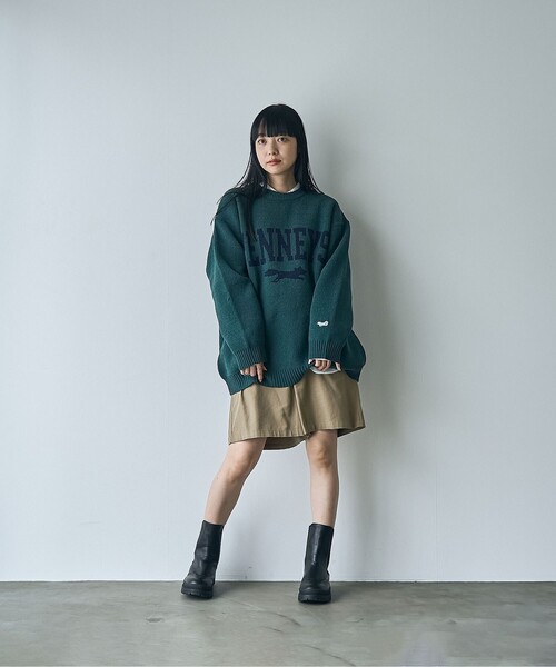 PENNEYS(ぺニーズ)の「Penneys(ぺニーズ)別注モールジャガードロゴニット(ニット/セーター・レディース・ダークグレー/ネイビー/オフホワイト/ダークグリーン・FREE)」の5枚目の写真
