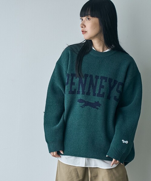 PENNEYS(ぺニーズ)の「Penneys(ぺニーズ)別注モールジャガードロゴニット(ニット/セーター・レディース・ダークグレー/ネイビー/オフホワイト/ダークグリーン・FREE)」の6枚目の写真