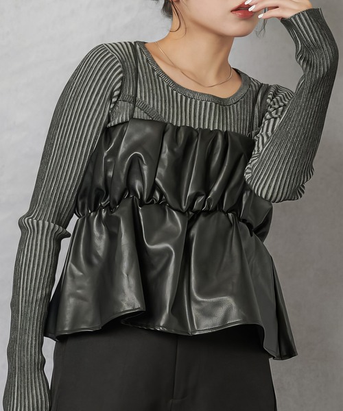 Lull（ルル）の「【Lull / ルル】合皮ギャザーデザインキャミソール（タンクトップ・レディース・ブラック/シルバー・ONESIZE）」の2枚目の写真