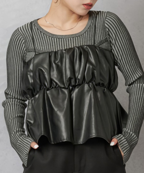 Lull（ルル）の「【Lull / ルル】合皮ギャザーデザインキャミソール（タンクトップ・レディース・ブラック/シルバー・ONESIZE）」の6枚目の写真