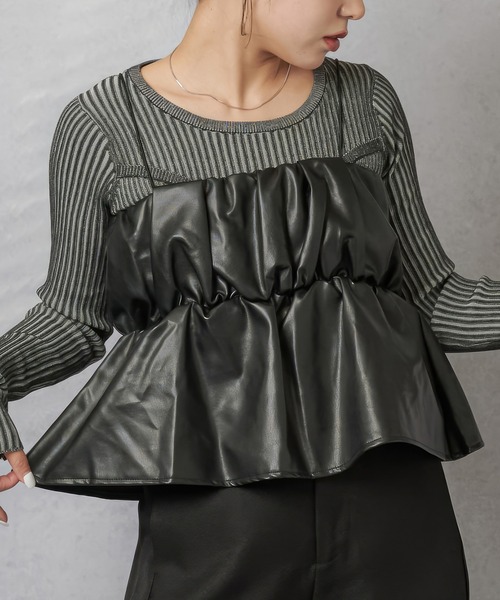 Lull（ルル）の「【Lull / ルル】合皮ギャザーデザインキャミソール（タンクトップ・レディース・ブラック/シルバー・ONESIZE）」の7枚目の写真