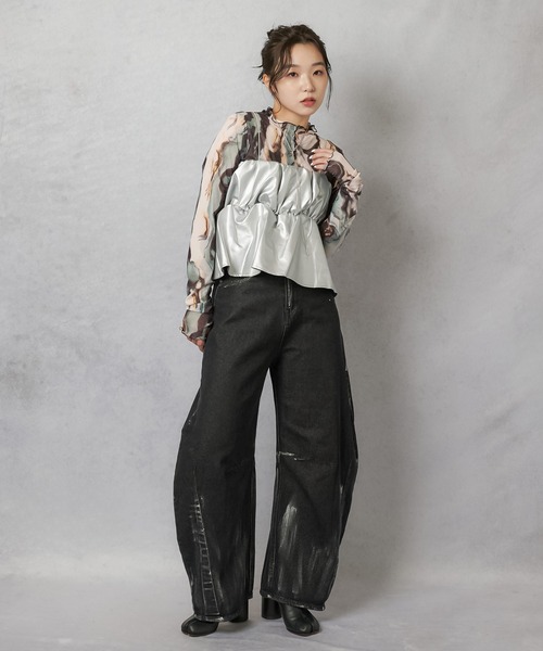 Lull（ルル）の「【Lull / ルル】合皮ギャザーデザインキャミソール（タンクトップ・レディース・ブラック/シルバー・ONESIZE）」の9枚目の写真